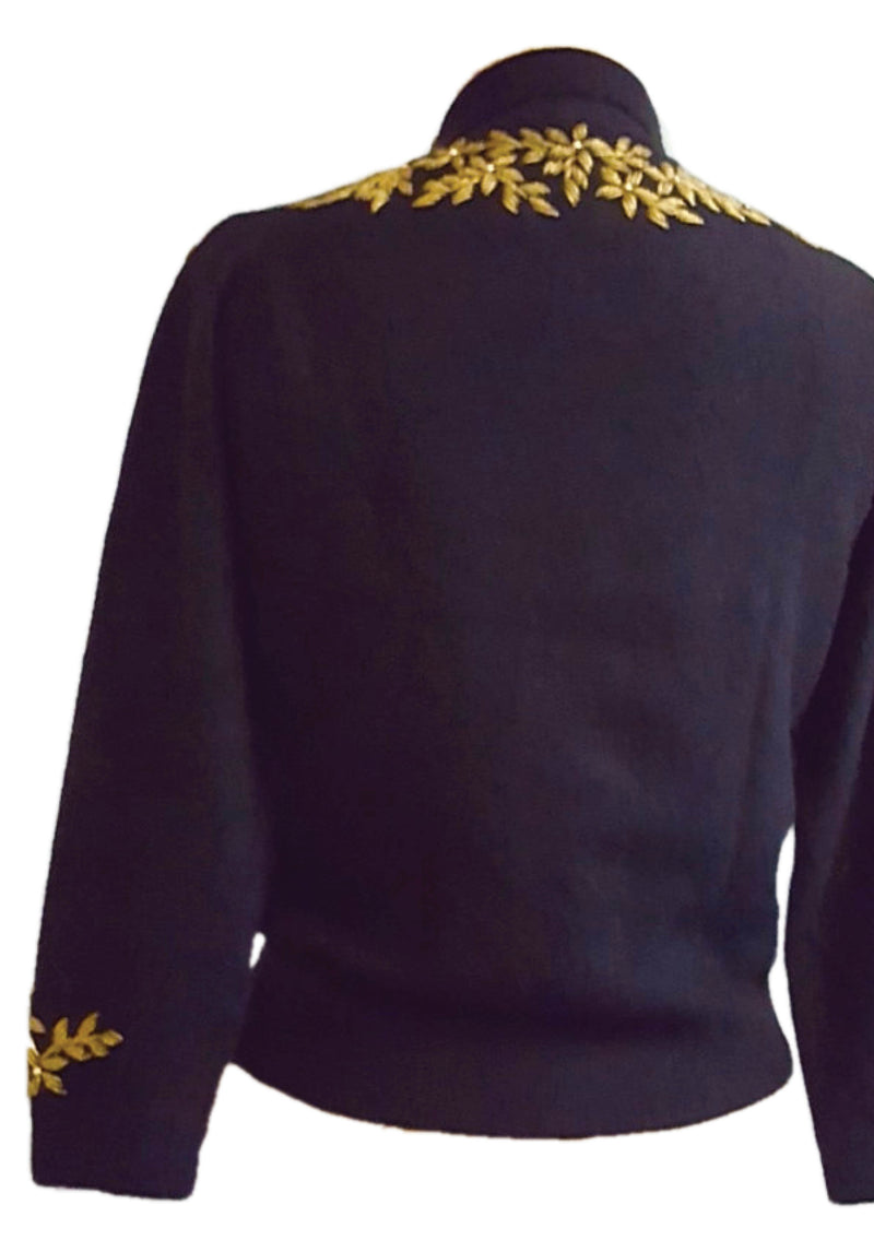 Vintage 1950s Black Lambswool Cardigan with Gold Beading- New