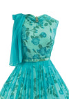 1950s Aqua Chiffon  Blue Roses Taffeta Party Dress - New! (ON HOLD)