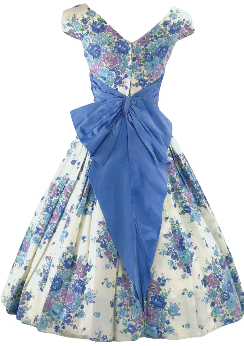 1950s Blue & Lilac Bouquet Taffeta Party Dress  - New