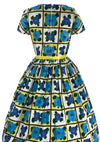 Late 1950s Early 1960s Blue and Yellow Floral Dress- New!