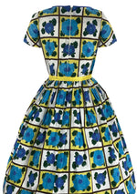 Late 1950s Early 1960s Blue and Yellow Floral Dress- New!
