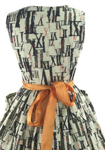 Late 1950 Early 1960 Latin Numerals Novelty Print Cotton Dress - New!