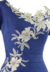 Vintage 1950s Designer Cobalt Blue Linen Dress- New!