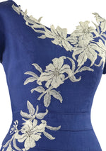 Vintage 1950s Designer Cobalt Blue Linen Dress- New!