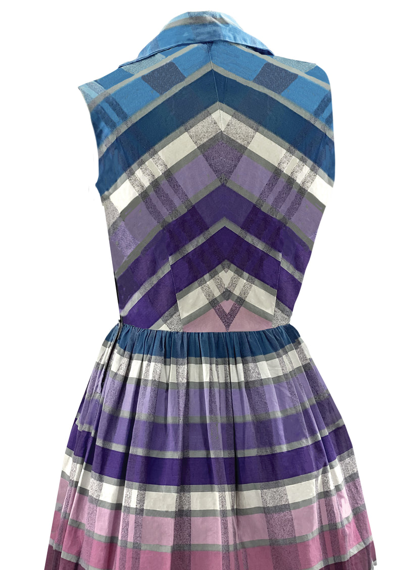 Vintage 1950s Purple, Blue & Pink Plaid Cotton Dress- NEW!