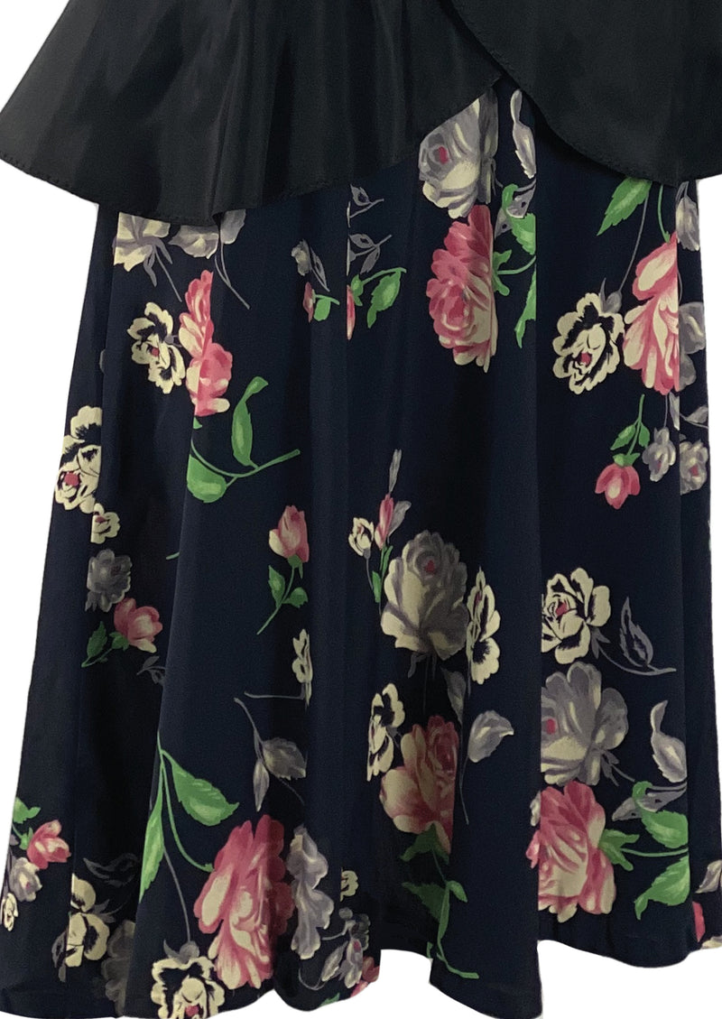 Stunning 1940s Roses Floral Rayon Crepe Dress - New!