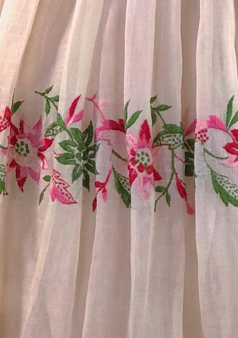 1950s Designer Floral Embroidered Organdie Dress - New!