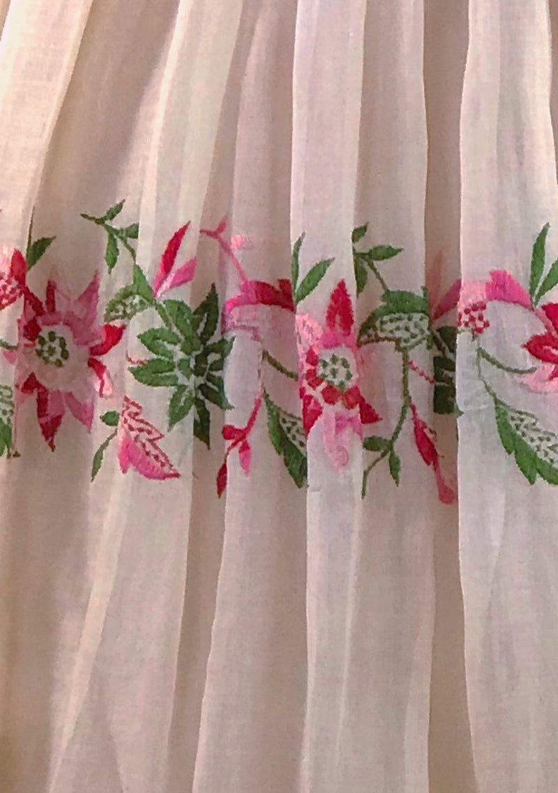 1950s Designer Floral Embroidered Organdie Dress - New!