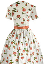 Late 1950s Tangerine Roses Cotton Dress - New!