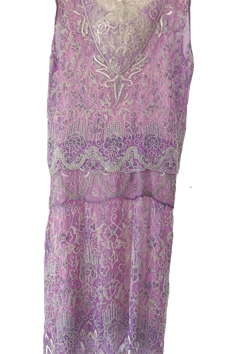 Outstanding 1920s Parisienne Purple Beaded Party Dress - New!