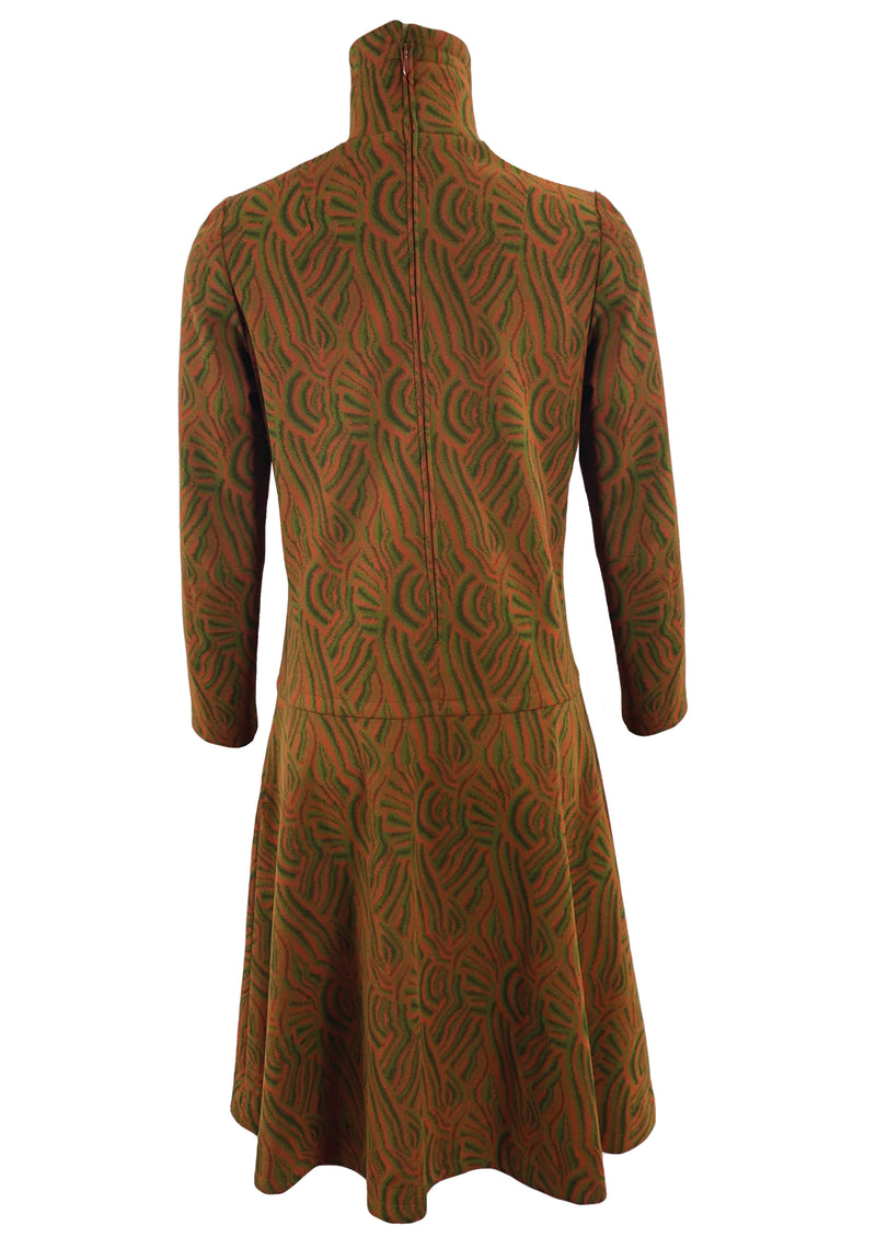 1950s Burnt Orange and Olive Swirl Dress - New!