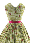 Glorious 1950s Green With Red Roses Cotton Dress- New!