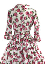 Vintage 1950s Deep Prink Rose Print Cotton Dress- New!