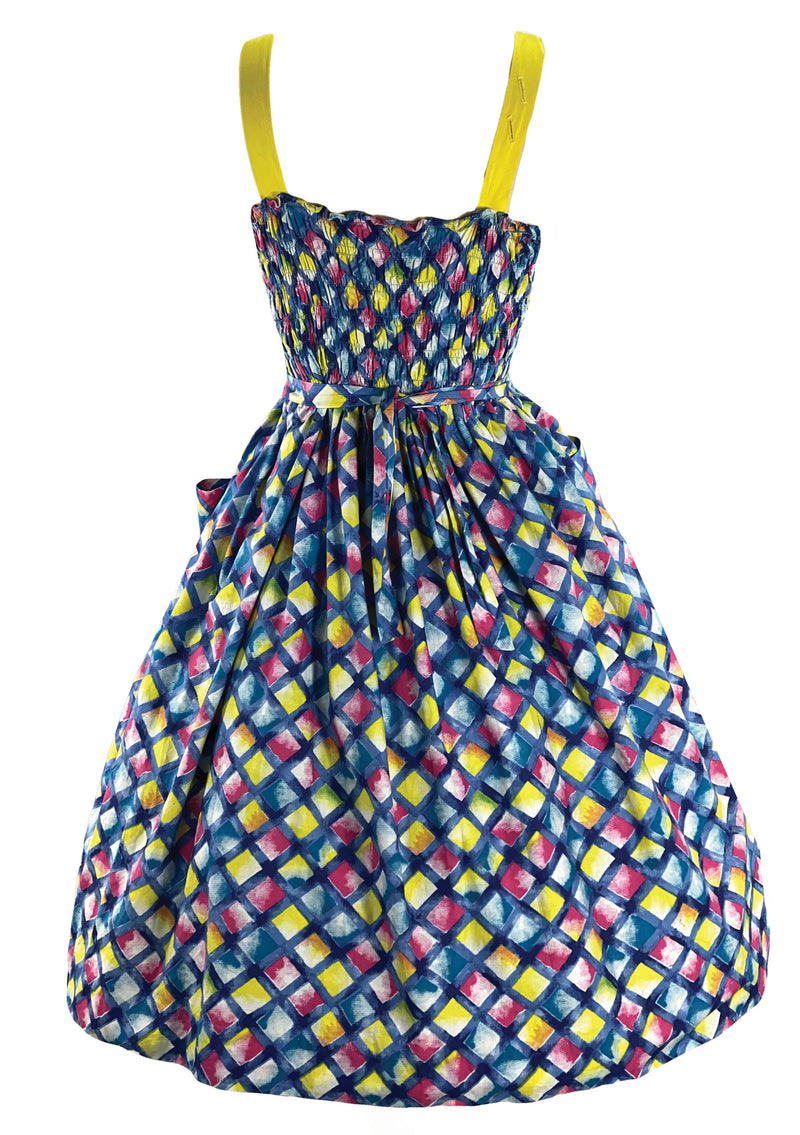 Early 1960s Harlequin Print Cotton Sundress & Bolero- New!