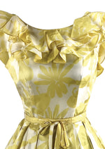 Vintage 1950s Gold and White Abstract Floral Dress - NEW!