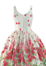 Vintage 1950s Glazed Cotton Pink Floral Border Dress  - New!