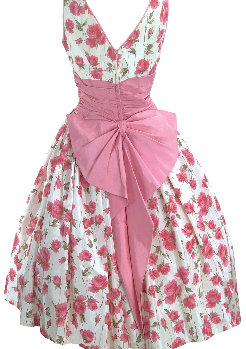 Vintage Late 1950s Pink Roses Taffeta Party Dress - New!