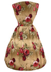Deadstock Late 1950s Red Roses on Rose Gold Cotton- New!