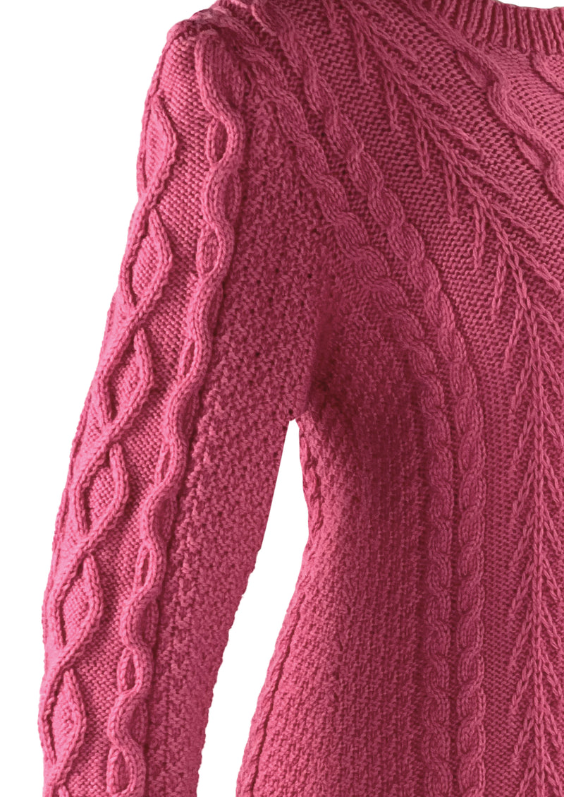 Vintage 1980s Rouge Pink Cable Knit Dress- NEW!