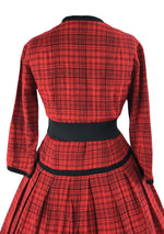 Vintage 1950s Red & Black Plaid Wool Dress- New!