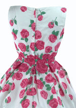 1950's Magenta Pink Floral Cascading Roses Dress - New!