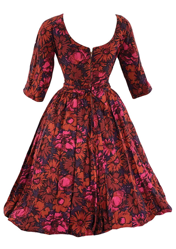 Vintage Late 1950s Early 1960s Magenta & Purple Floral Dress- New!