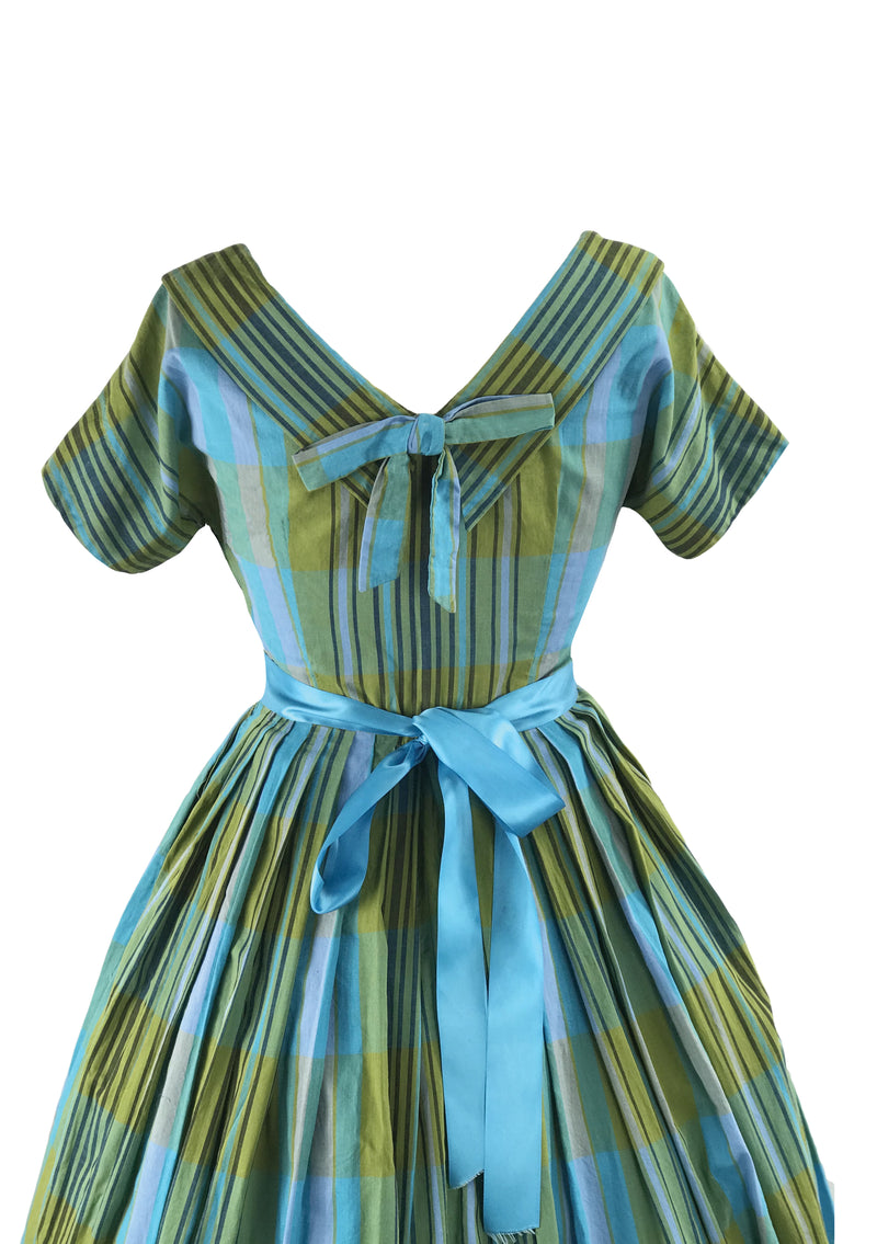 Vintage 1950s Blue Green Plaid Cotton Dress- New! Coutura Vintage Vintage 1950s Blue Green Plaid Cotton Dress- New! Coutura Vintage