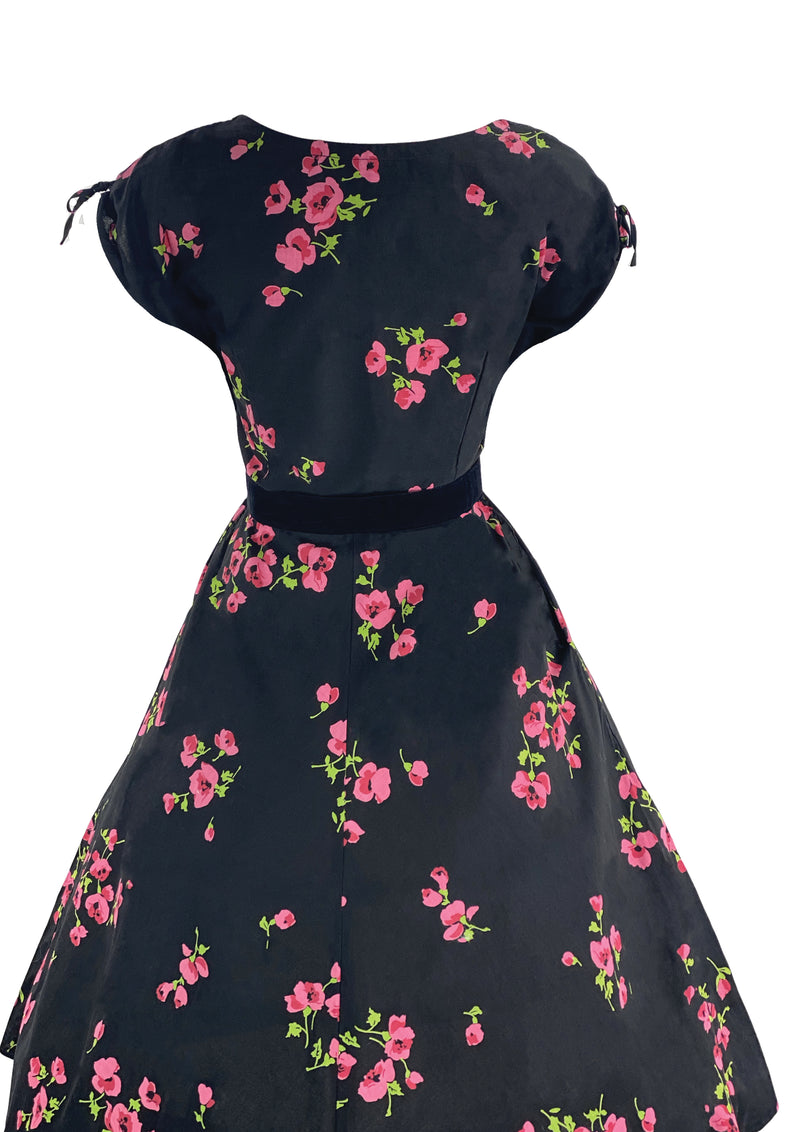 Vibrant 1950s Pink Oriental Poppies Cotton Dress- New!
