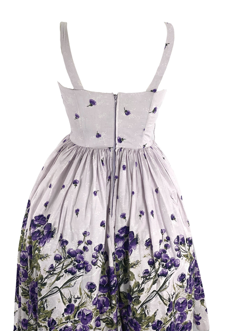 Stunning 1950s Purple Violets Border Print Dress- New!