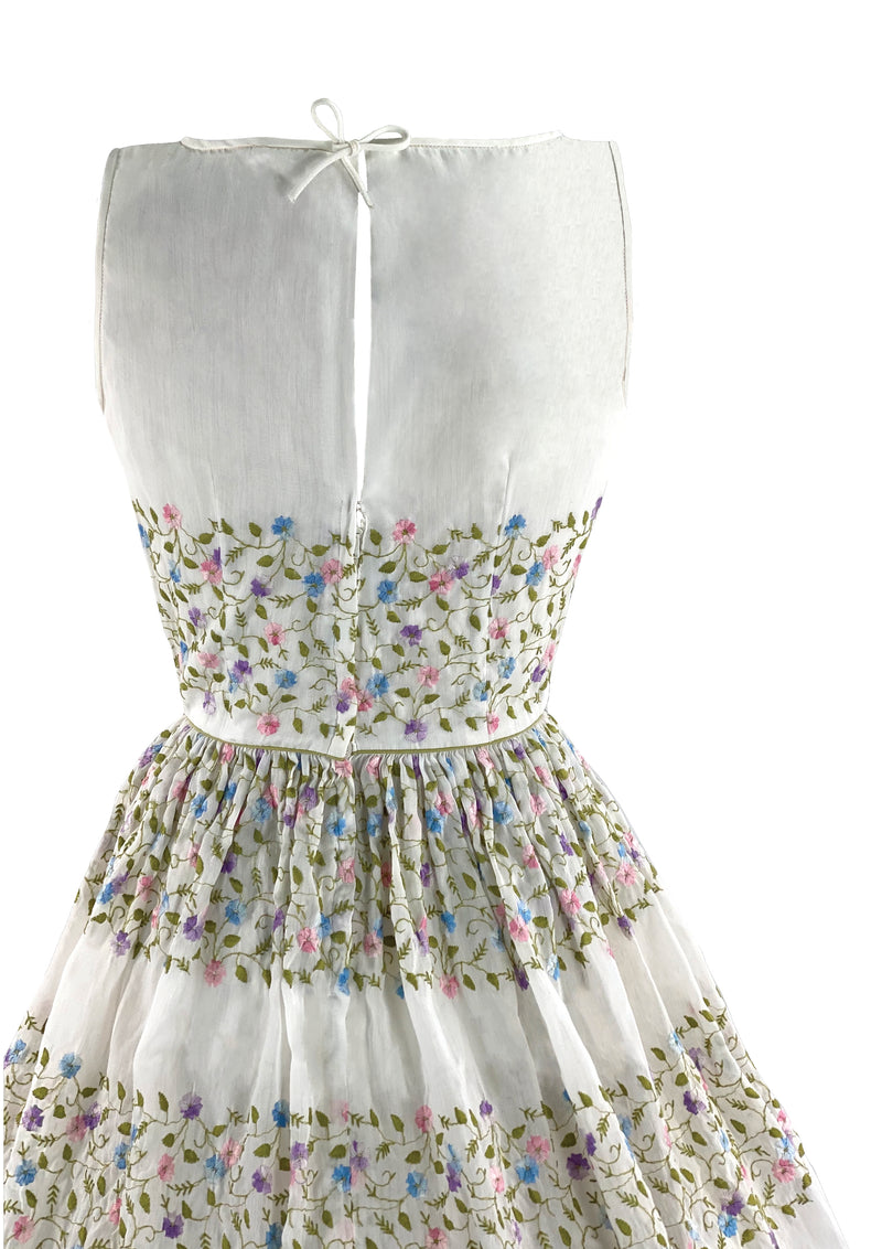 Lovely 1950s White Cotton Embroidered Dress- New!