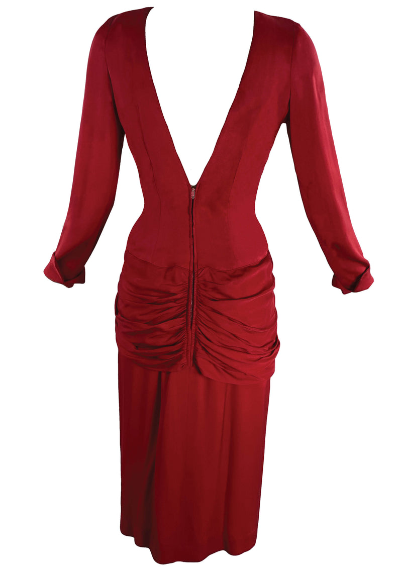 Early 1960s Claret Red Rayon Draped Designer Dress- New! (ON HOLD)