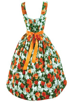 Vintage 1950s Tangerine Roses Cotton Dress- New!