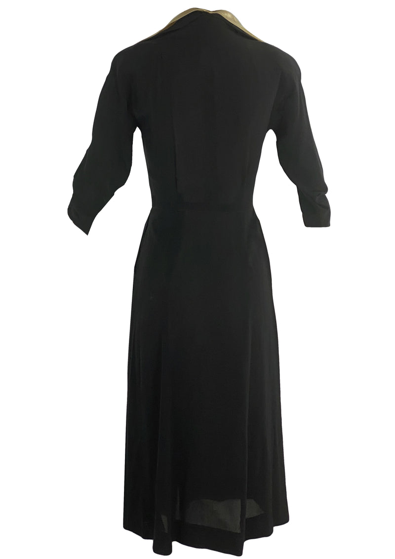 Dramatic 1940s Deadstock Black Rayon Dress with Swag- New!