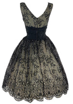 Late 1950s to Early 1960s Black Flocked Chiffon Party Dress- New!