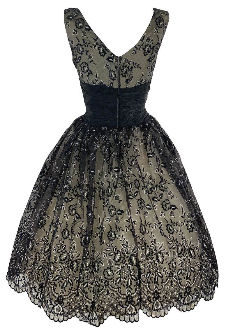 Late 1950s to Early 1960s Black Flocked Chiffon Party Dress- New!