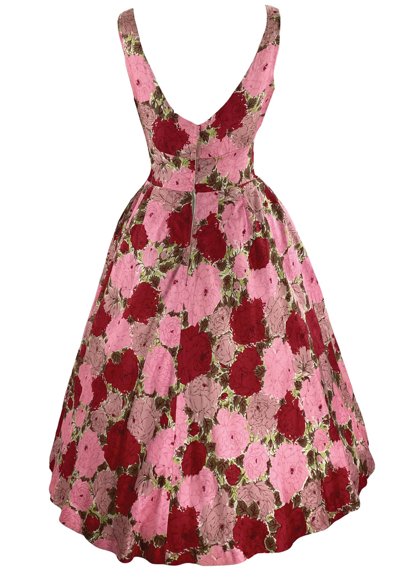 Stunning 1950s Silk Rose Print Dress- New!