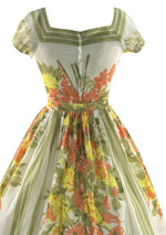 1950s Yellow and Green Floral Jerry Gilden Dress - New!