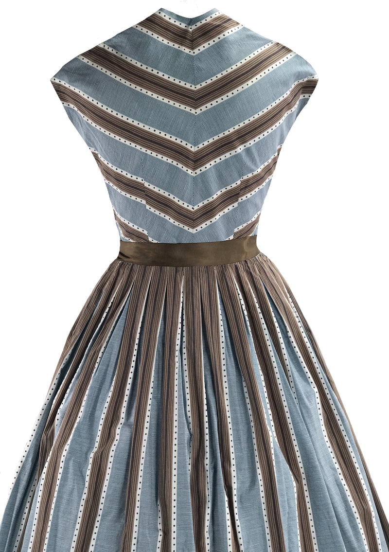 1950s Blue and Brown Striped Dress