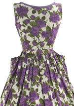 Lovely 1950s Purple Roses Cotton Dress- New!