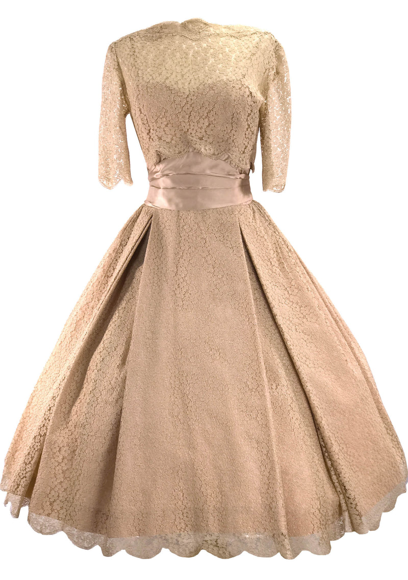1950s Carlye Designer Mushroom Pink Lace Party Dress - New!