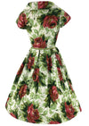 Vintage 1950s Large Red Roses with Green Leaves Dress - NEW!