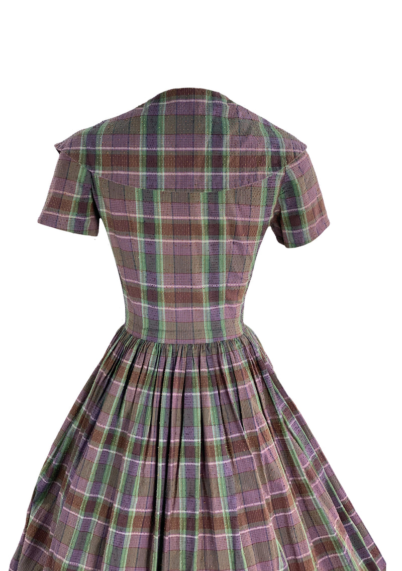 1950s Purple and Green Plaid Cotton Dress- New!