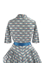 Vintage 1950s Pink Floral Cotton with Blue Stripes- New!