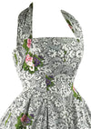 Vintage 1950s Designer Floral Halter Cotton Dress- New!