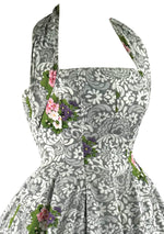 Vintage 1950s Designer Floral Halter Cotton Dress- New!