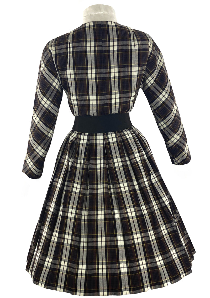 Late 1950s to Early 1960s Brown Plaid Cotton Dress- New!