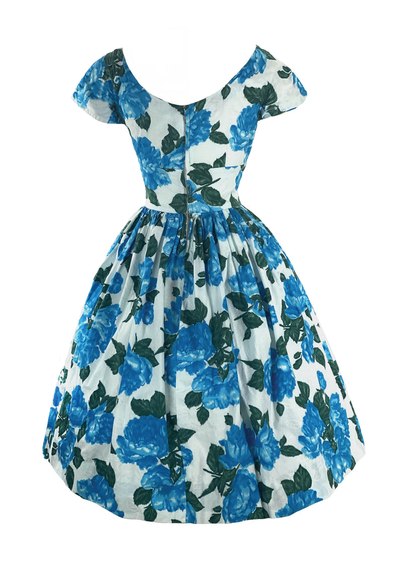 Late 1950s Vibrant Blue Roses California Cottons Dress- New! (ON HOLD)