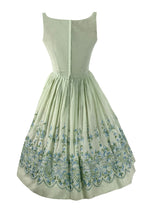 Vintage Late 1950s Early 1960s Green Embroidered Dress- New!