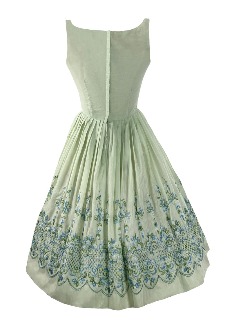 Vintage Late 1950s Early 1960s Green Embroidered Dress- New!