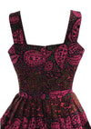 Vintage 1950s Magenta Paisley Print Cotton Dress- New!